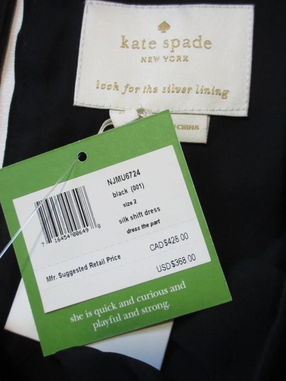NWT kate spade Silk Shift in Black Sheer Sleeve Minimalist Dress 2